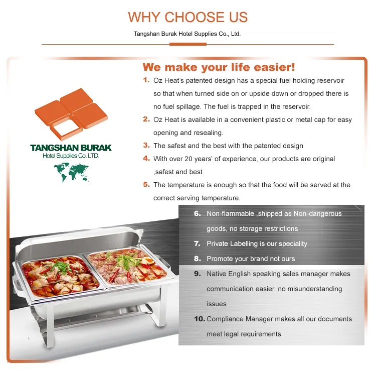 100% Full Usage Safe Ecofriendly Long Burning Wick Chafing Food Heating Safe Fuel with Metal Cap