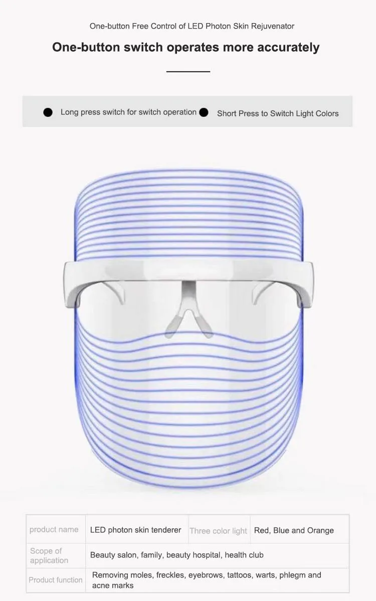 3 Colors LED Light Therapy Acne Treatment Mask, Freckle Mask, LED Whitening Mask, Facial Therapy Unlimited Sessions for Acne Spot Face Skin Treatment