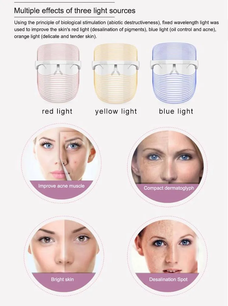 3 Colors LED Light Therapy Acne Treatment Mask, Freckle Mask, LED Whitening Mask, Facial Therapy Unlimited Sessions for Acne Spot Face Skin Treatment