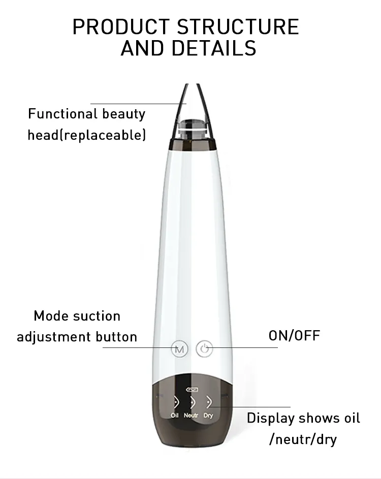 Blackhead Remover Electric Blackhead Vacuum Suction Machine with 3 Replaceable Heads