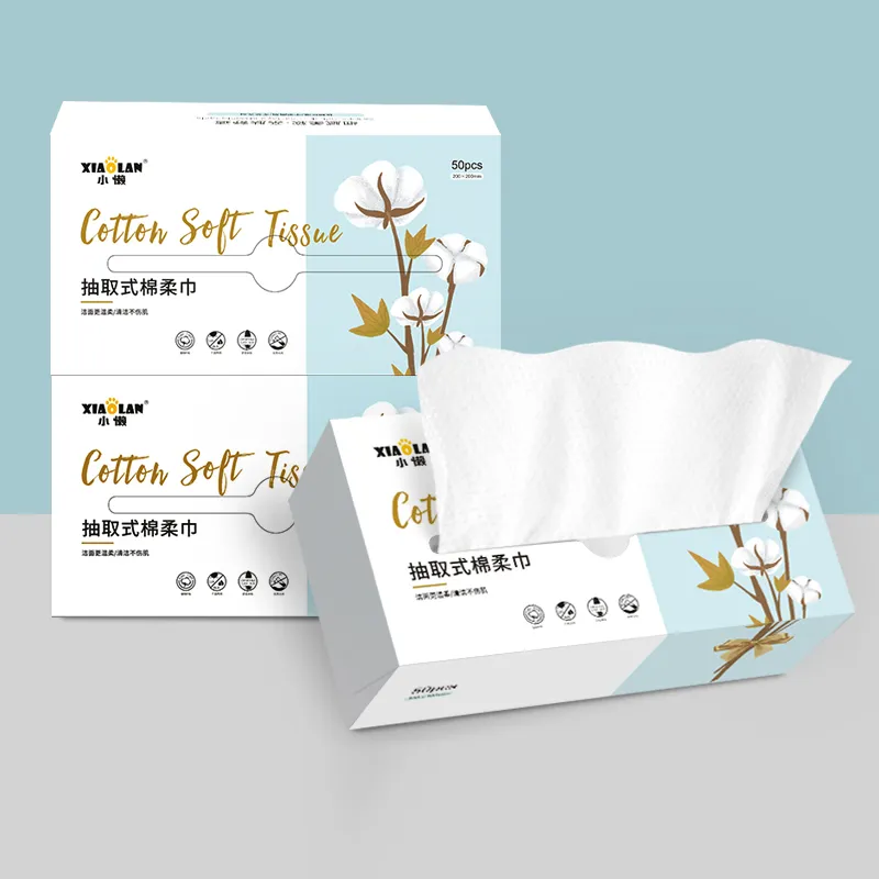 Dingcheng Non-Woven Cotton Soft Facial Tissue Non-Irritating 50PCS/Pack Eco-Friendly Factory Supply