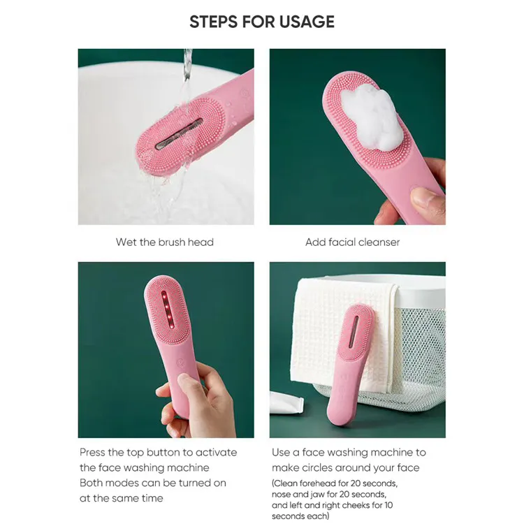 Electric Facial Cleansing Brush 3 LED Photon Silicone Sonic Face Brush Deep Cleansing Exfoliating Removing Blackhead
