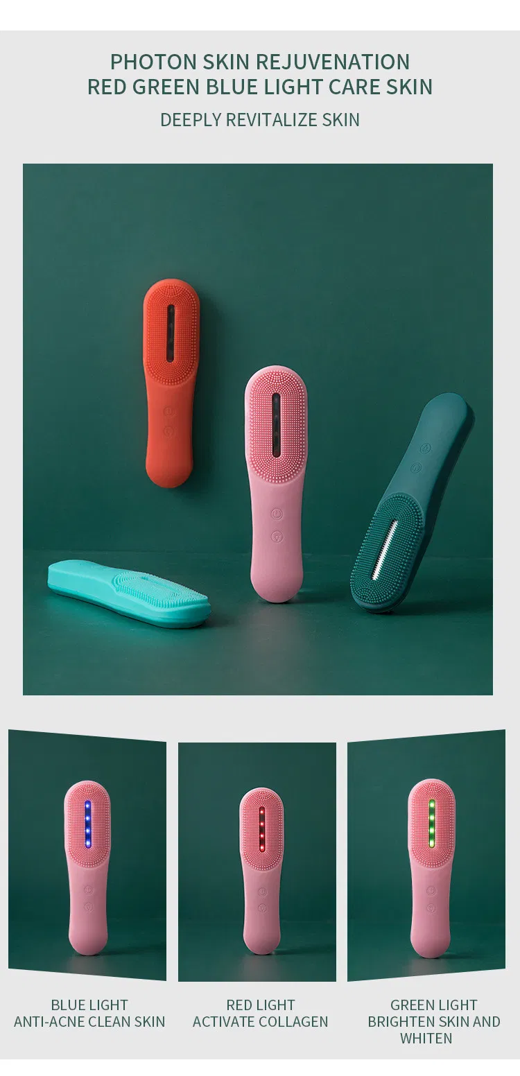 Electric Facial Cleansing Brush 3 LED Photon Silicone Sonic Face Brush Deep Cleansing Exfoliating Removing Blackhead