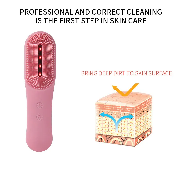 Electric Facial Cleansing Brush 3 LED Photon Silicone Sonic Face Brush Deep Cleansing Exfoliating Removing Blackhead