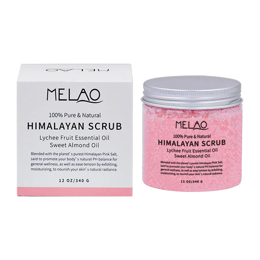 Melao Pure Himalayan Salt Body Scrub with Lychee Essential Oil, All Natural Scrub to Exfoliate and Moisturize Skin