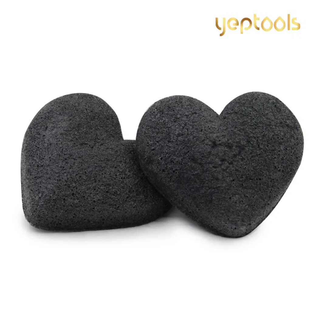 New Arrival Heart Shape Bamboo Charcoal Konjac Facial Cleansing Sponge Puff