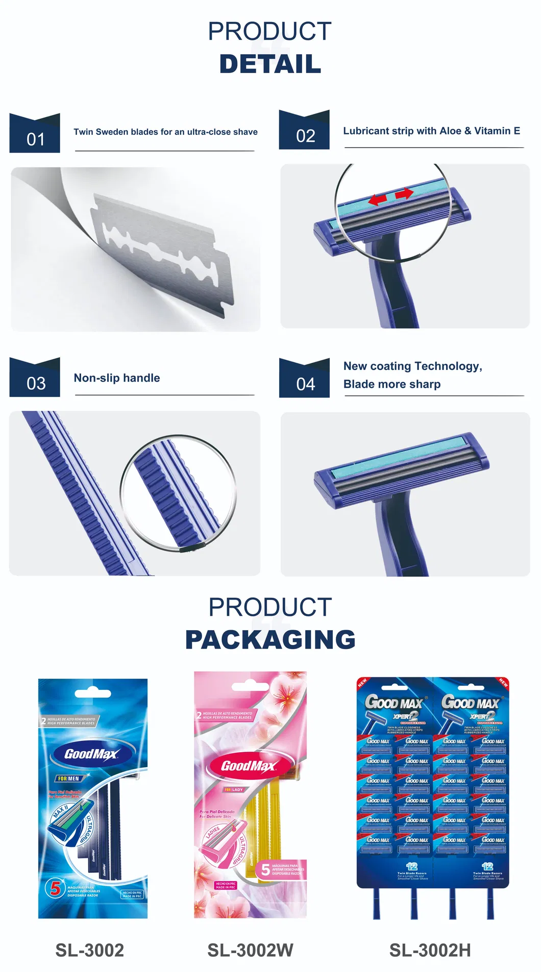 Twin Blade Disposable Razor for Lady with Long Handle