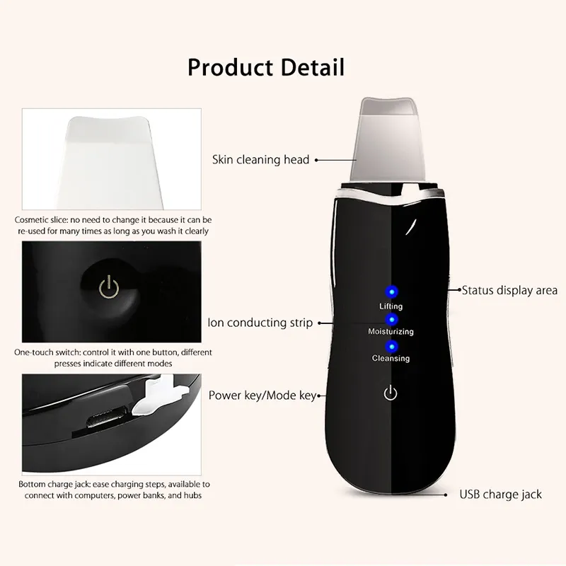 Ultrasonic Face Cleaning Skin Scrubber Facial Peeling Deep Cleansing Exfoliator Pore Cleaner Blackhead Removal Skin Care Tool